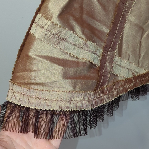 Nanette Lepore Y2K Girly Flirty Gold silk lace ruffle flare skirt Size 2 - Picture 3 of 8
